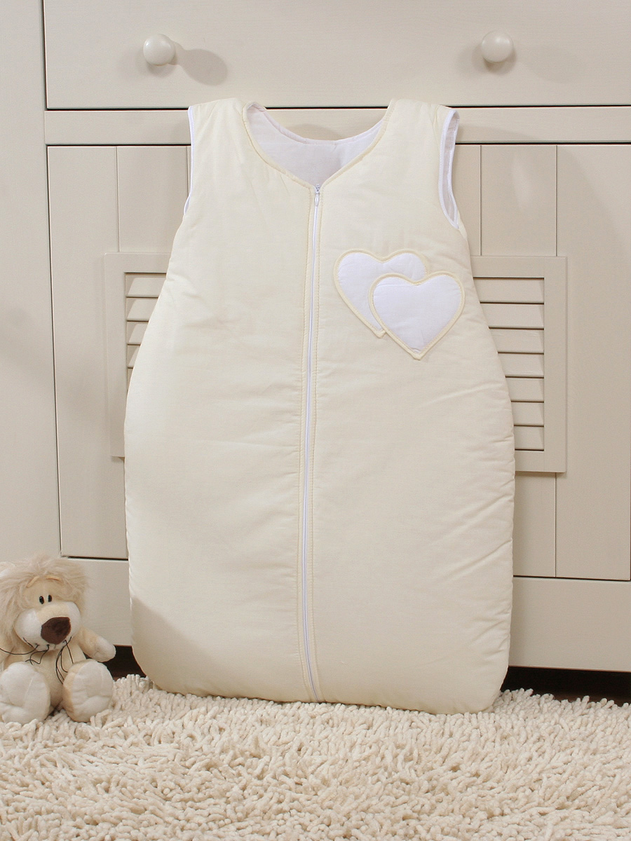 Cotton sleeping bag for children, size M, 6-12 months, TOG 2.5, all-season, hearts cream