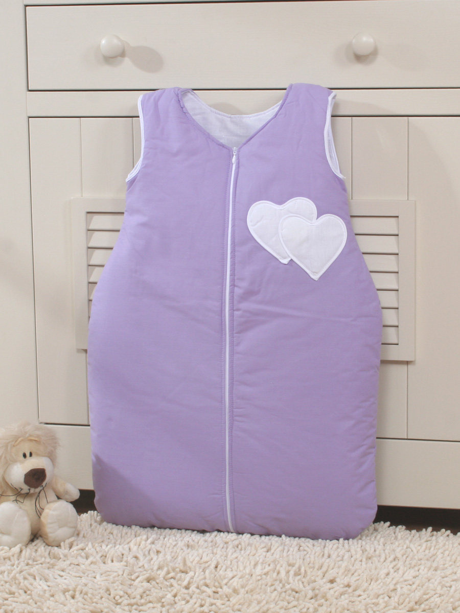Cotton sleeping bag for children, size M, 6-12 months, TOG 2.5, all-season, hearts lilac