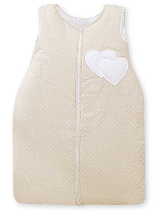 Cotton sleeping bag for children, size M, 6-12 months, TOG 2.5, all-season, hearts dots on beige — modelis SPIW/hearts/529