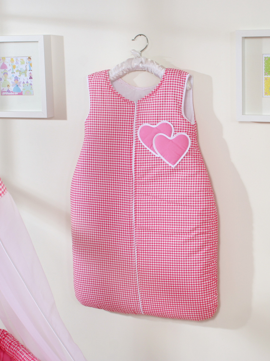 Cotton sleeping bag for children, size M, 6-12 months, TOG 2.5, all-season, dark pink checkered