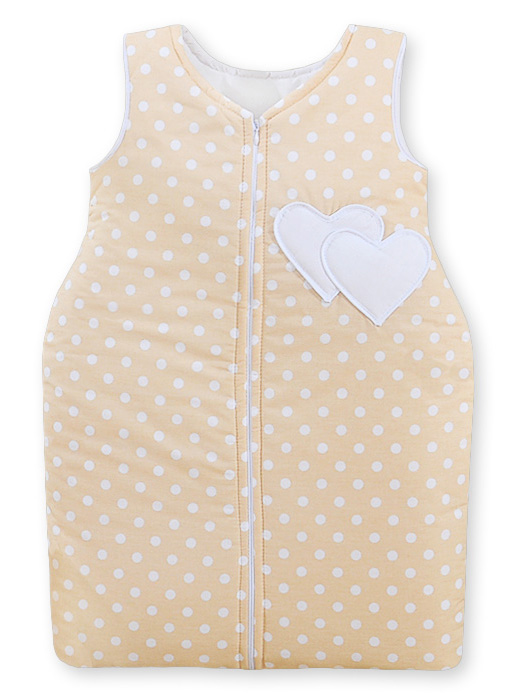 Cotton sleeping bag for children, size M, 6-12 months, TOG 2.5, all-season, hearts dots on beige — modelis SPIW/hearts/551