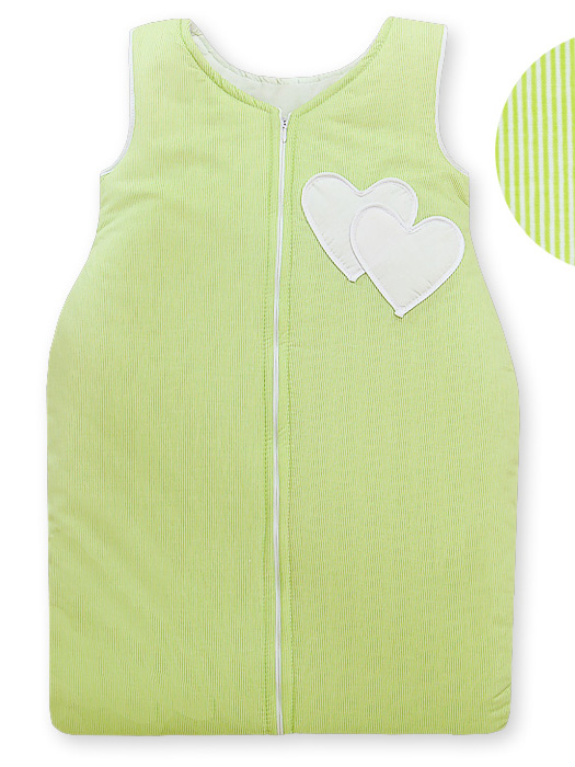 Cotton sleeping bag for children, size M, 6-12 months, TOG 2.5, all-season, hearts green strips