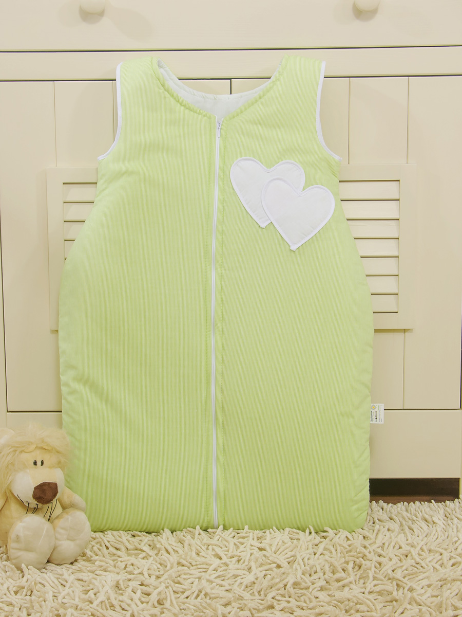Cotton sleeping bag for children, size M, 6-12 months, TOG 2.5, all-season, hearts green strips