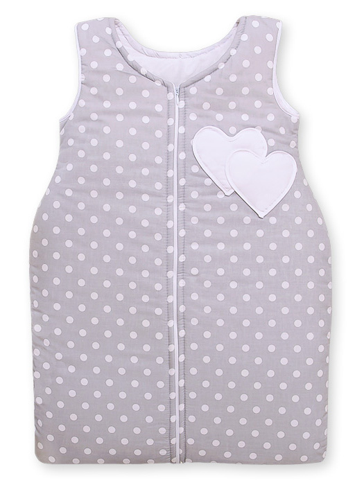 Cotton sleeping bag for children, size M, 6-12 months, TOG 2.5, all-season, hearts dots on grey