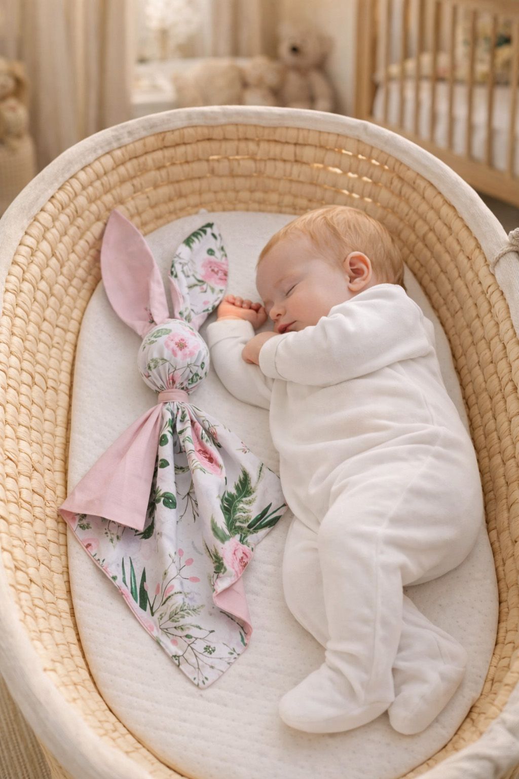 DOUDOU mīksta omulīga kokvilnas sedziņa–zaķītis – Rozā peonijas/rozā
