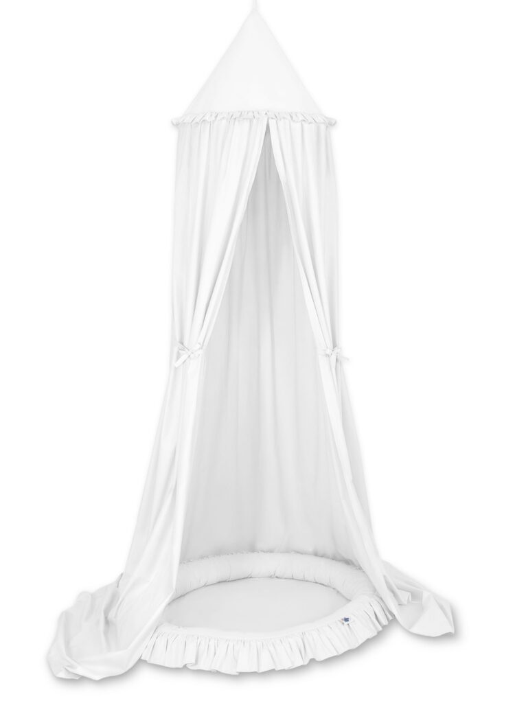 Set: Hanging baldachin for children's room cotton + nest with flounce - white