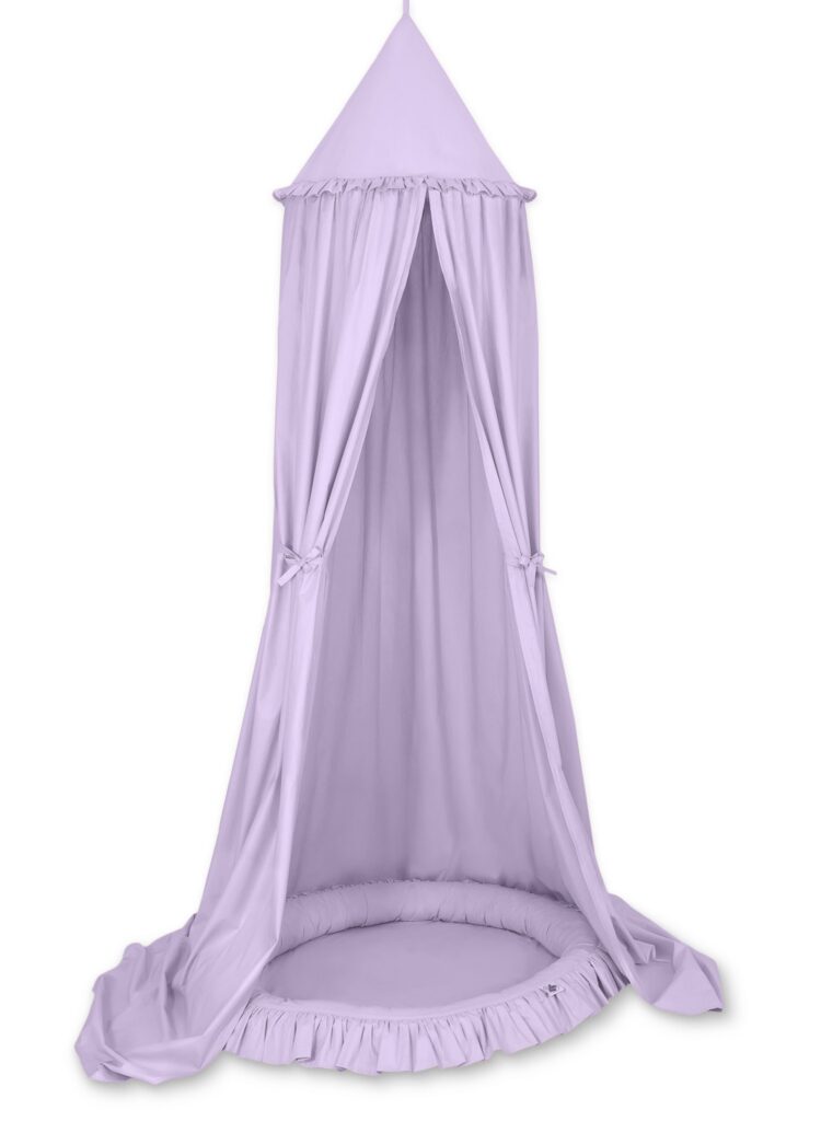 Set: Hanging baldachin for children's room cotton + nest with flounce- lila
