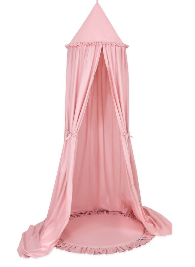 Set: Hanging baldachin for children's room cotton + Floor play mat- pastel pink