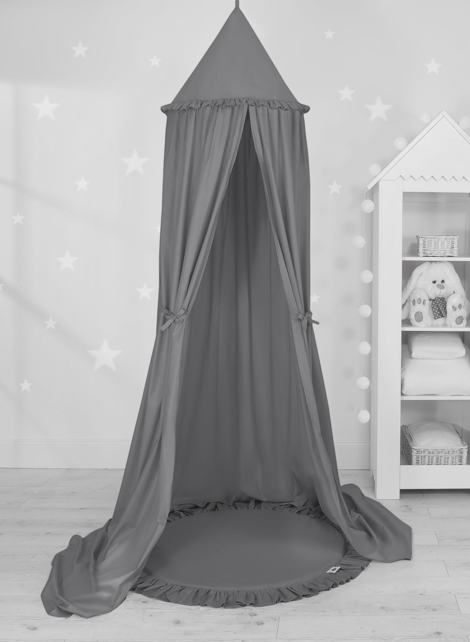 Set: Hanging baldachin for children's room cotton + Floor play mat- anthracite