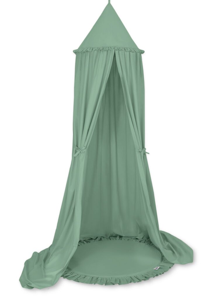 Set: Hanging baldachin for children's room cotton + Floor play mat- pastel green
