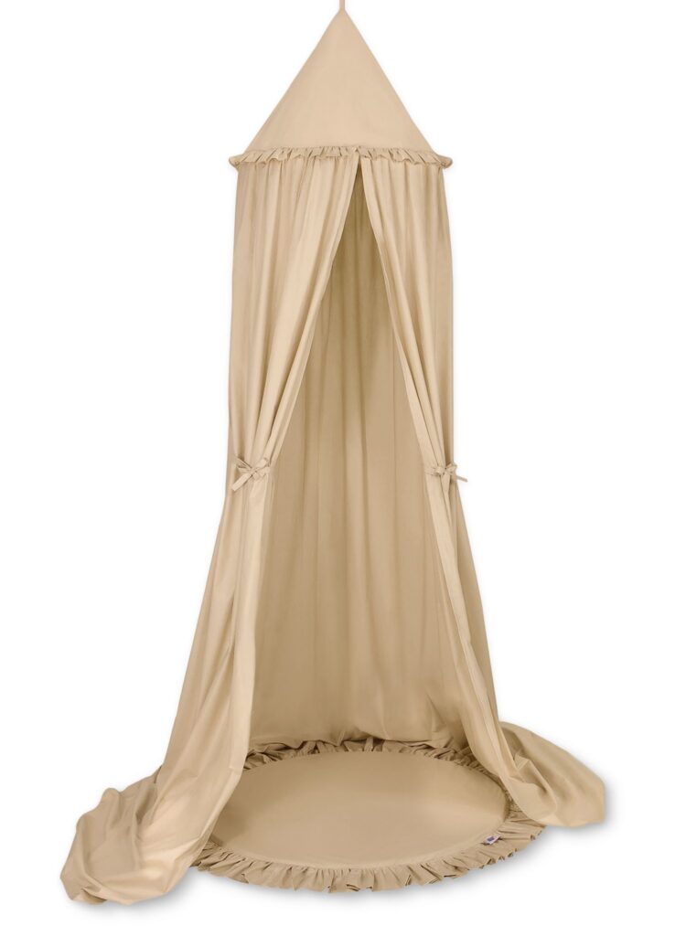 Set: Hanging baldachin for children's room cotton + Floor play mat- beige