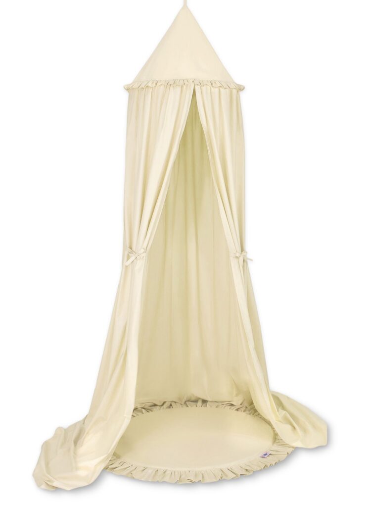 Set: Hanging baldachin for children's room cotton + Floor play mat- cream
