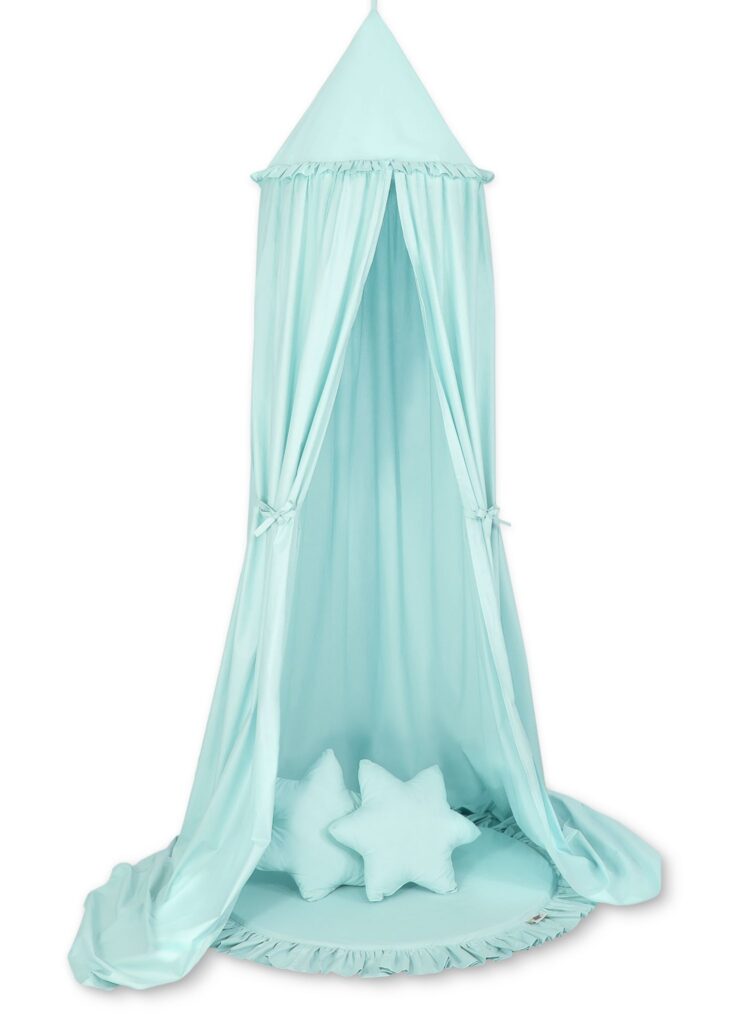 Set: Hanging baldachin for children's room cotton + Floor play mat + pillows- mint
