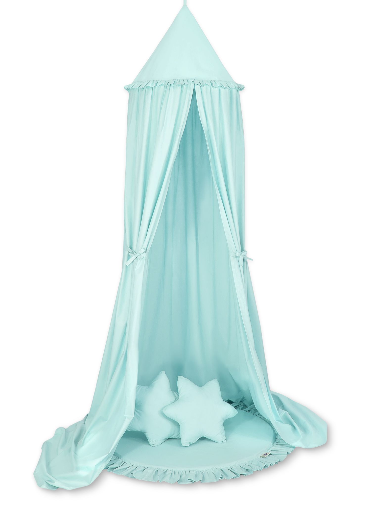 Set: Hanging baldachin for children's room cotton + Floor play mat + pillows- mint