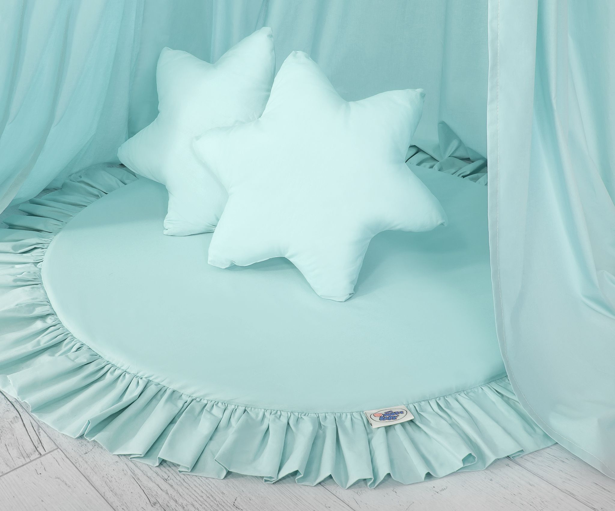 Set: Hanging baldachin for children's room cotton + Floor play mat + pillows- mint