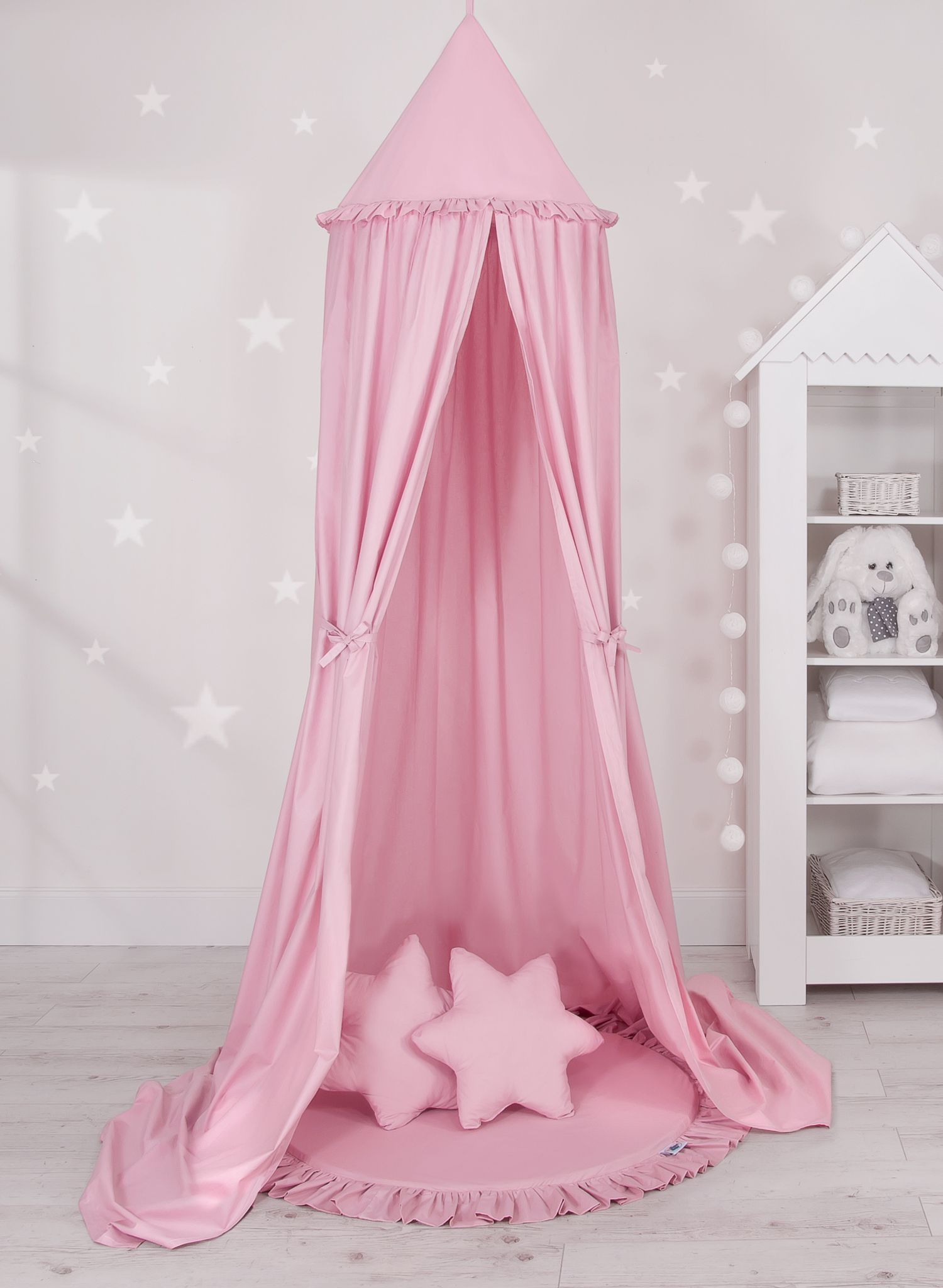 Set: Hanging baldachin for children's room cotton + Floor play mat + pillows - pink