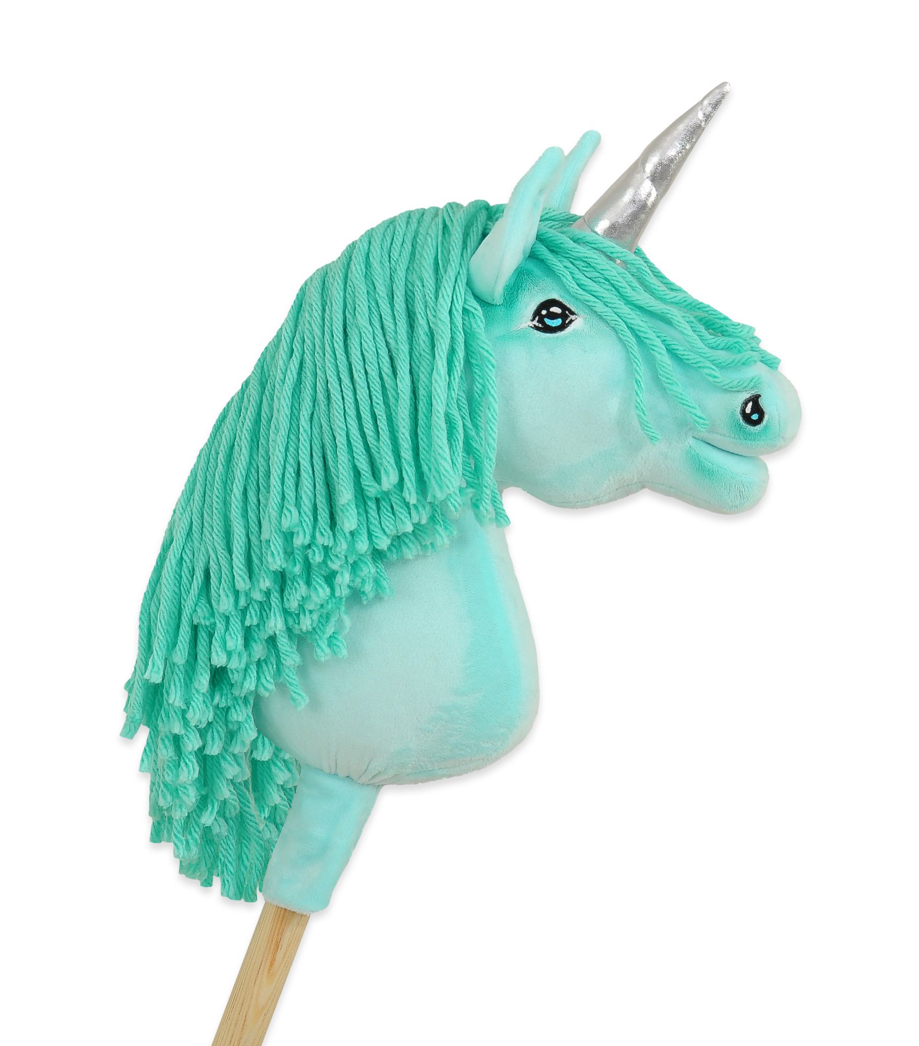 Hobby Horse Unicorn on a stick - mint with mint mane and silver horn A4