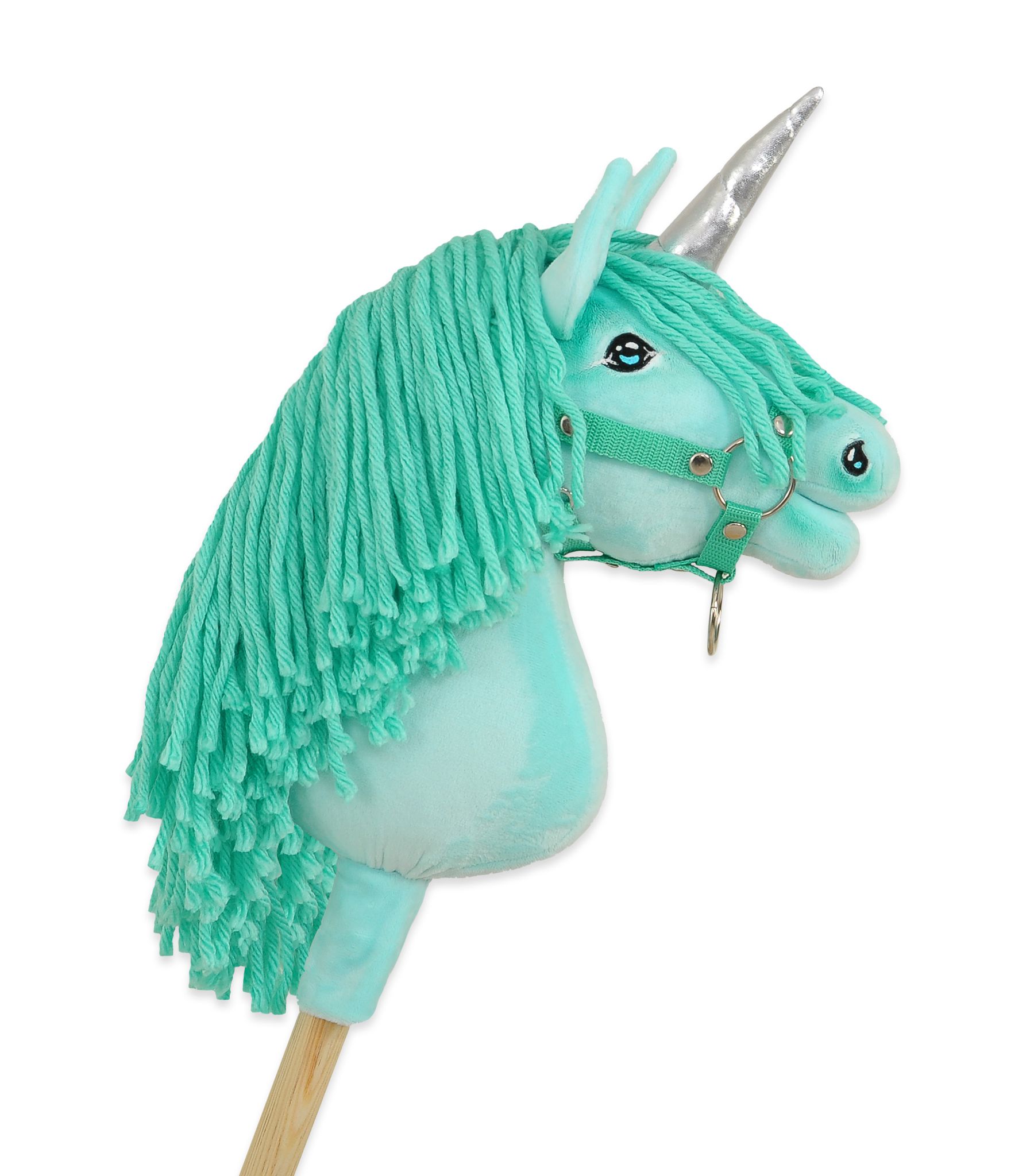 Hobby Horse Unicorn on a stick - mint with mint mane and silver horn A4