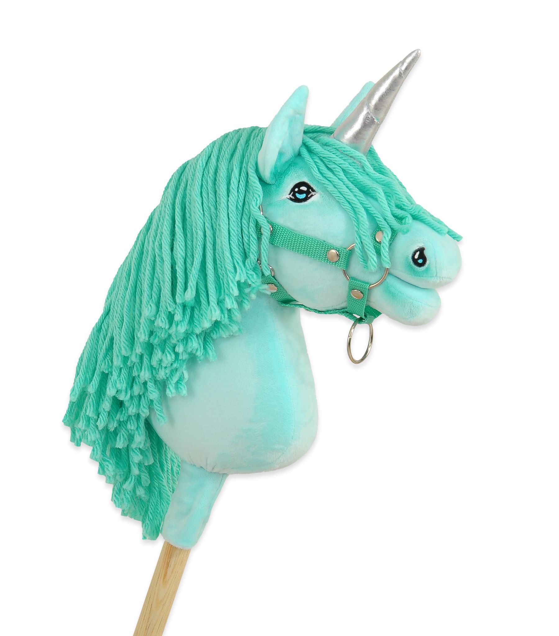 Hobby Horse Unicorn on a stick - mint with mint mane and silver horn A4