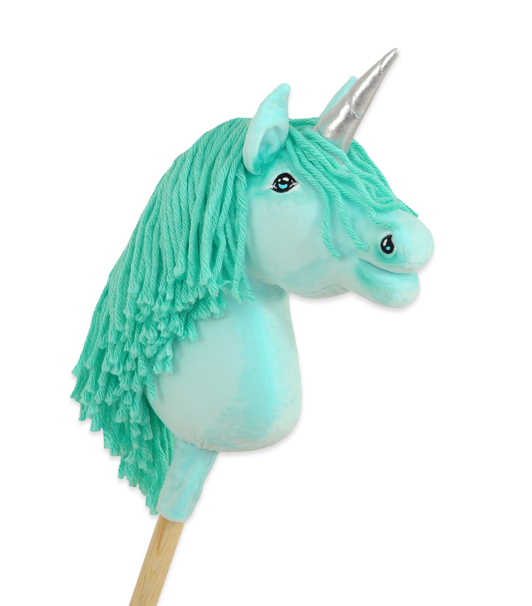 Hobby Horse Unicorn on a stick - mint with mint mane and silver horn A4