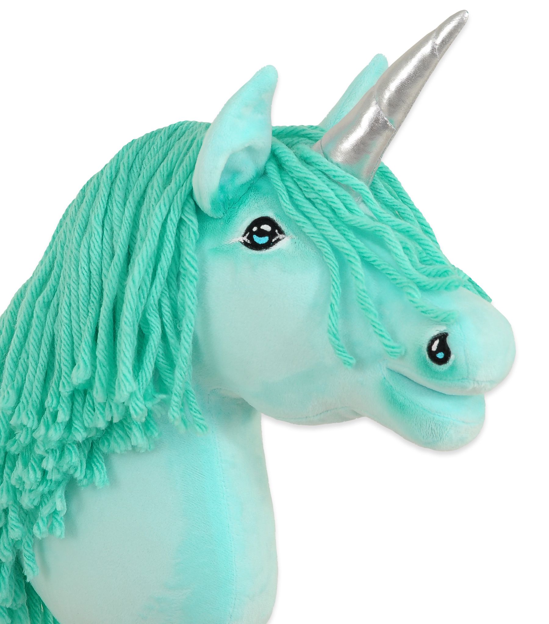 Hobby Horse Unicorn on a stick - mint with mint mane and silver horn A4