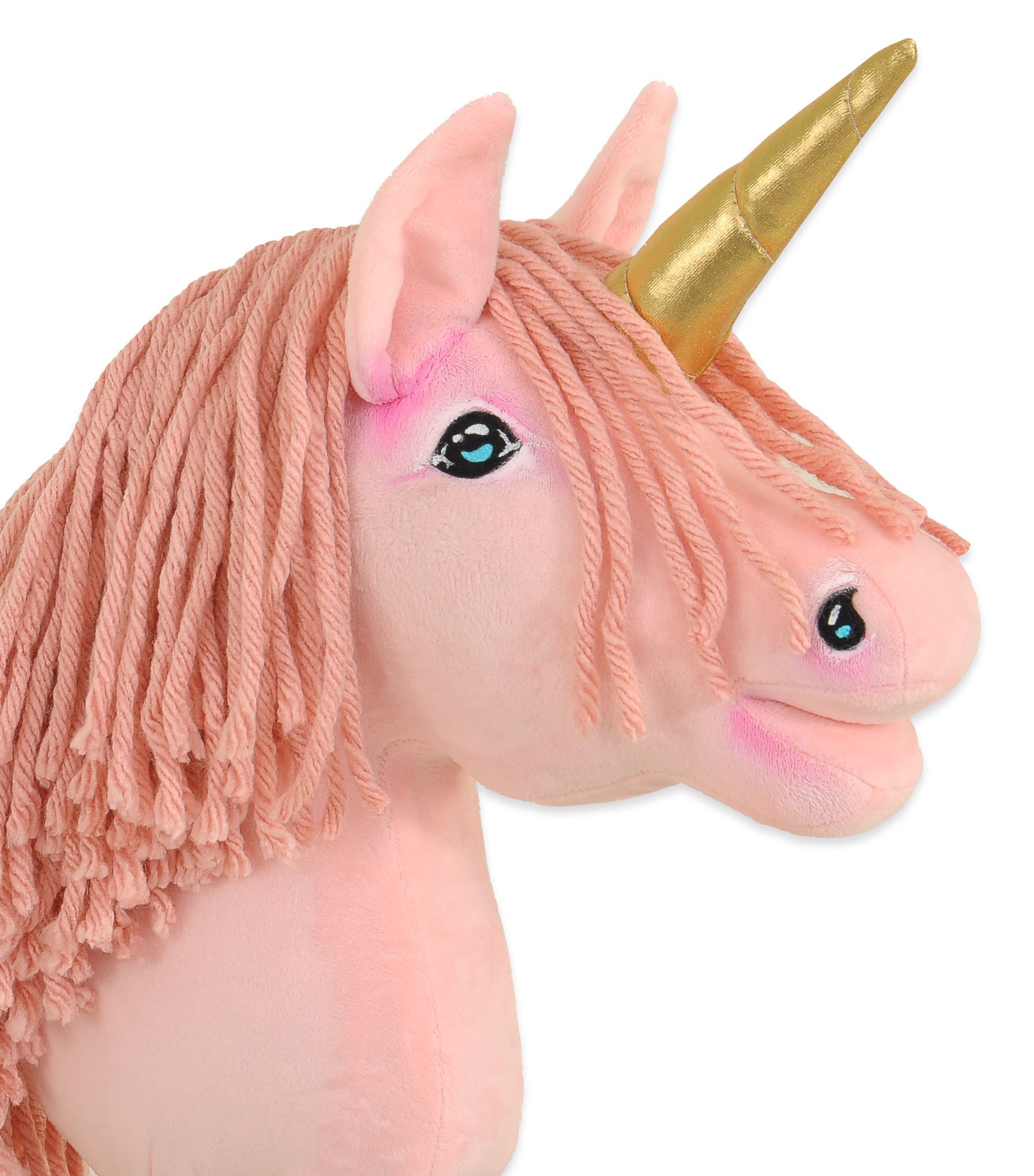 Hobby Horse Unicorn on a stick - pink with pink mane and golden horn A4