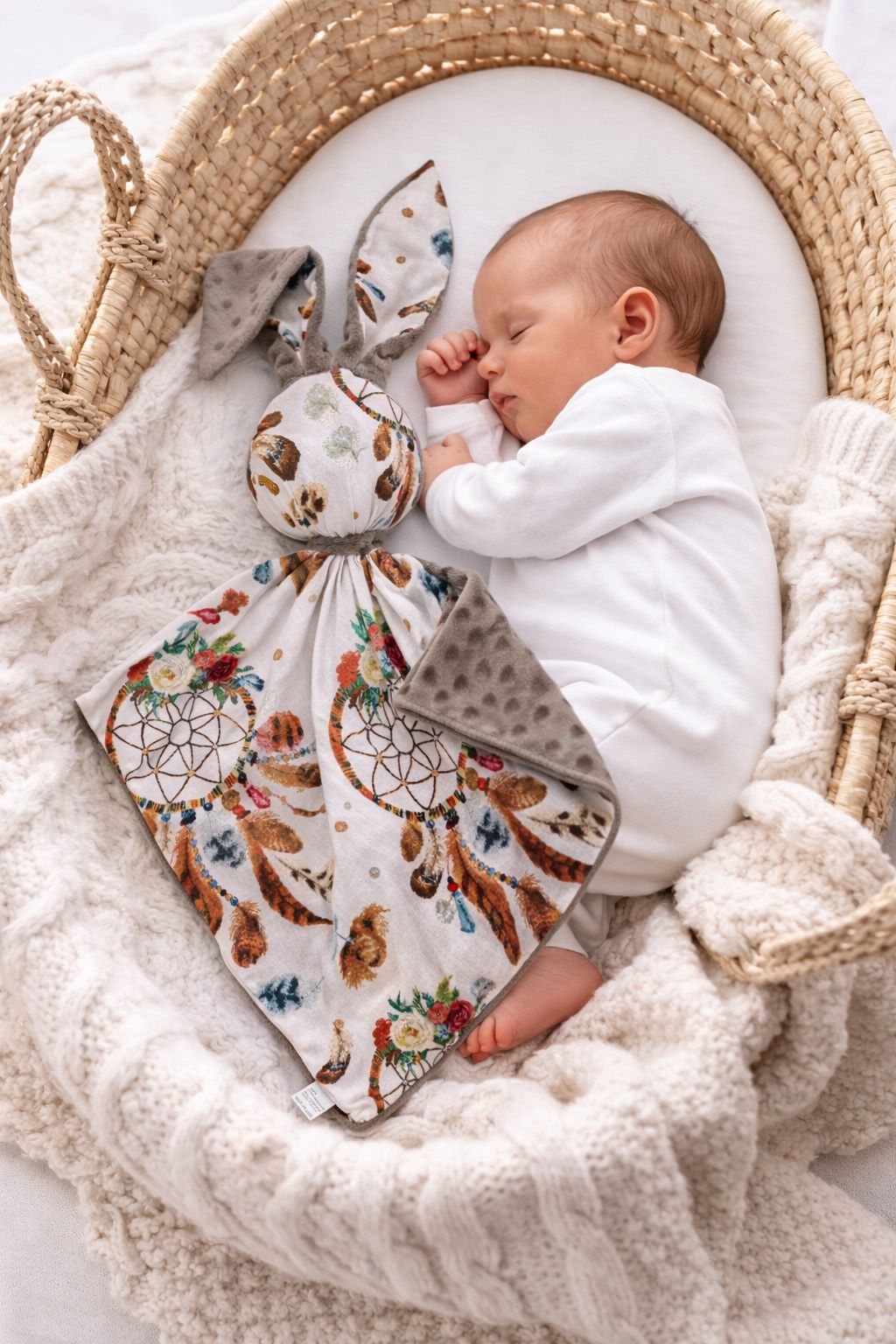 DOUDOU abpusējs mīļzaķītis no kokvilnas un minka auduma – sapņu ķērāji, brūns