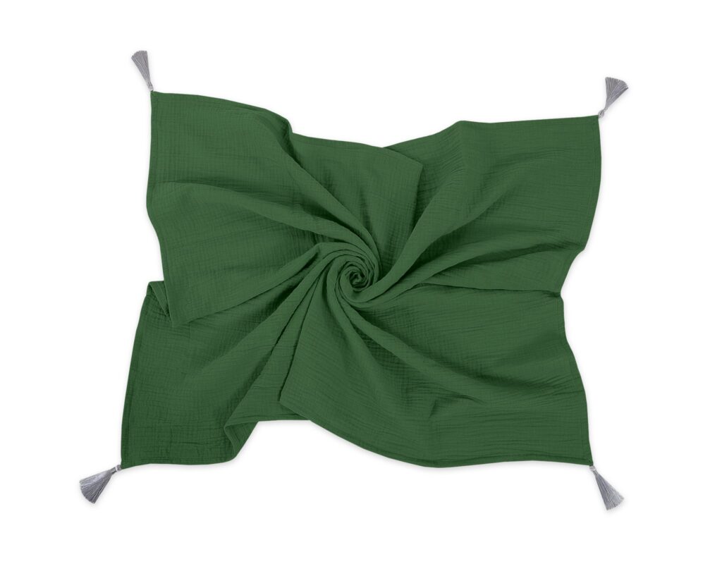 Muslin blanket for kids with tassels - forest green