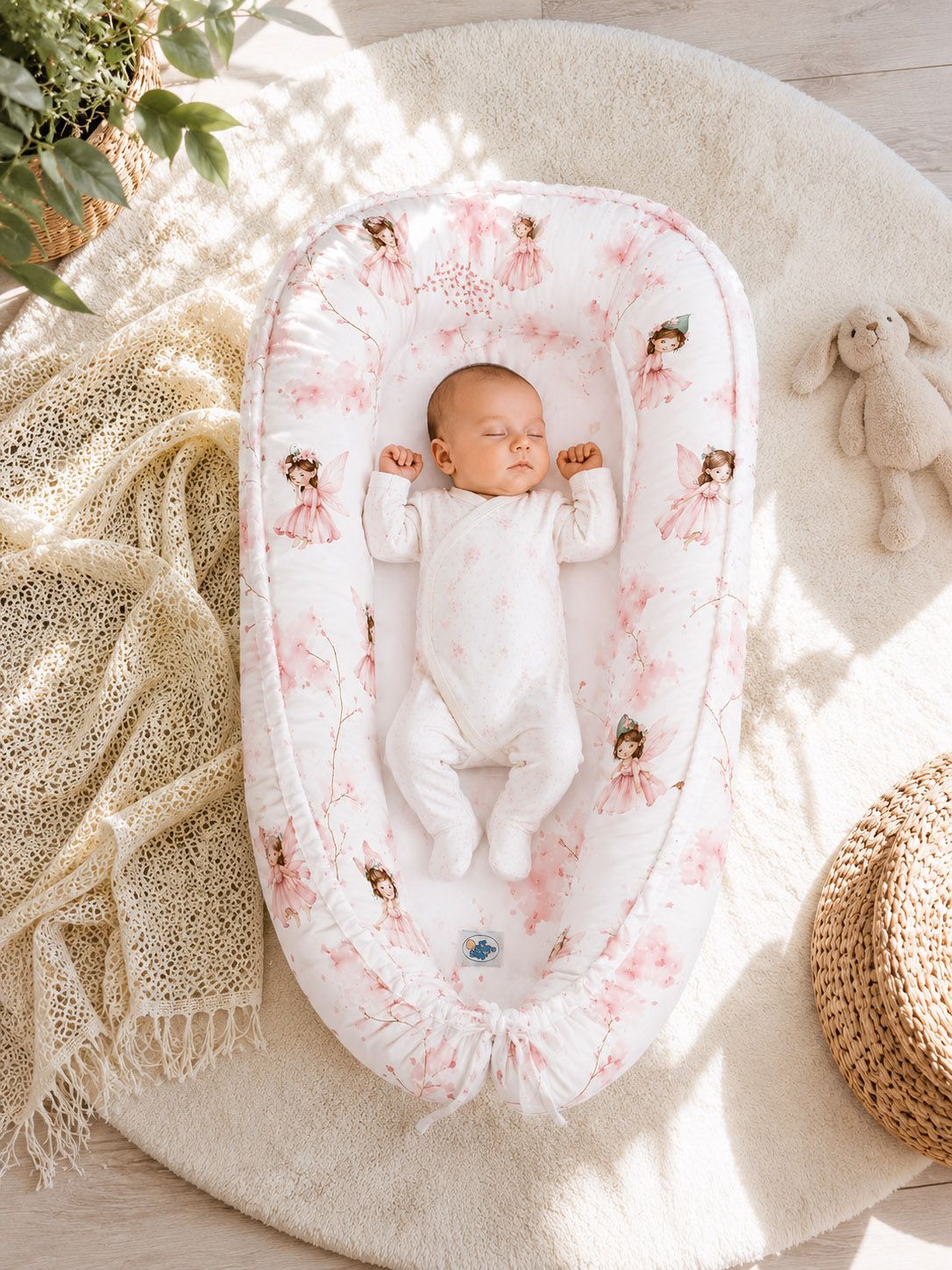 Divpusēja Premium mazuļa ligzdiņa MY SWEET BABY zīdaiņiem — Ziedošās fejas