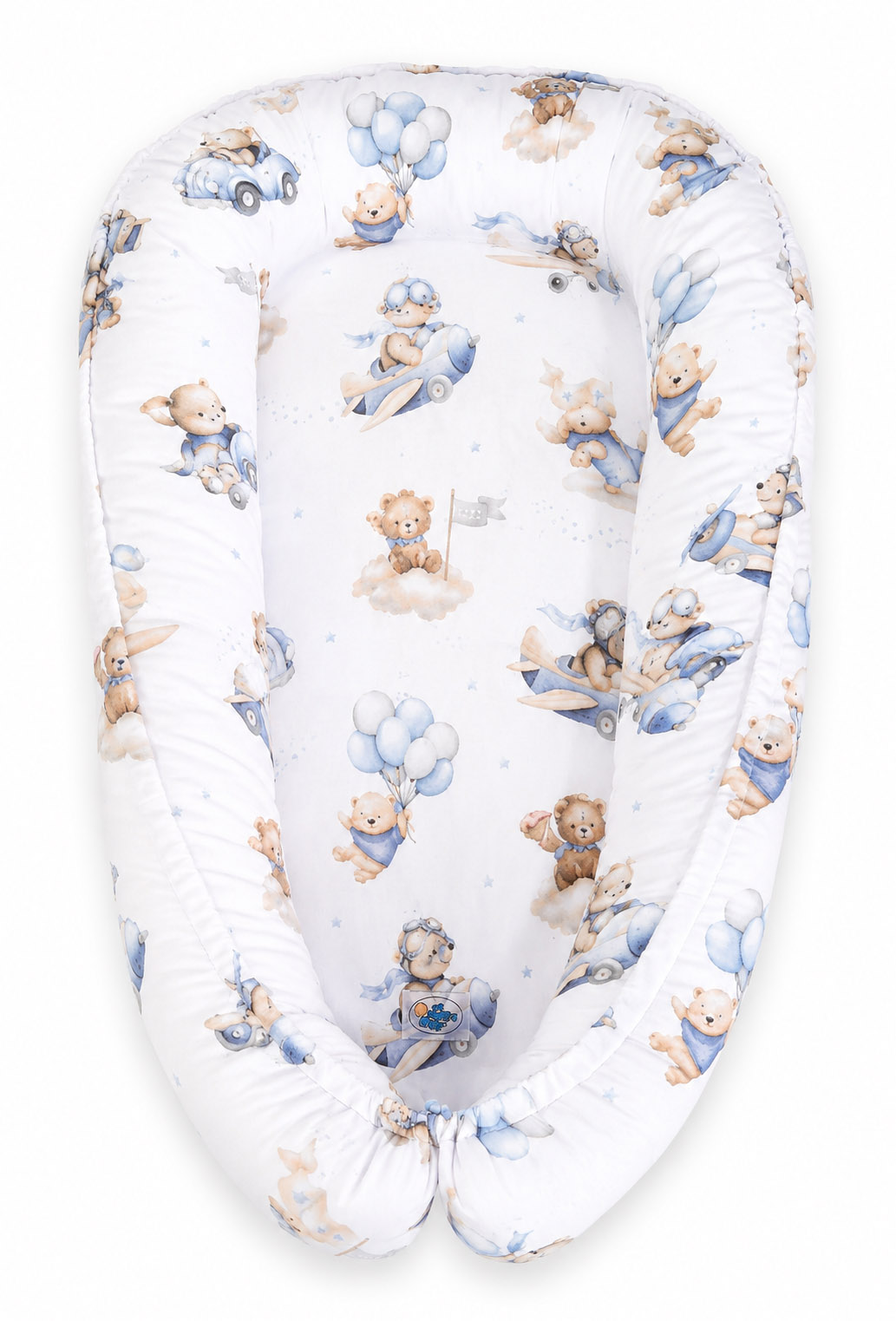 Divpusēja Premium mazuļa ligzdiņa jaundzimušajiem un zīdaiņiem MY SWEET BABY – zilās debesis ar lāčiem