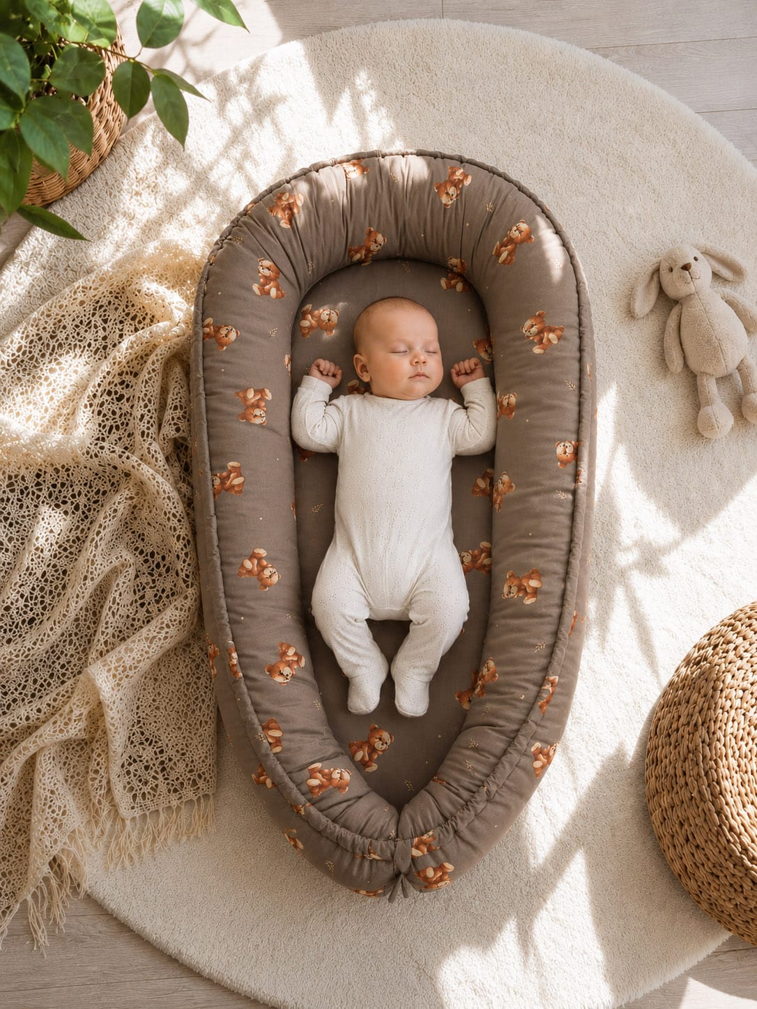 Divpusēja Premium mazuļa ligzdiņa jaundzimušajiem un zīdaiņiem MY SWEET BABY – Toffee Teddy