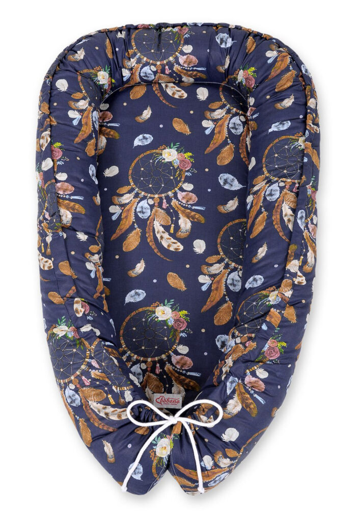 Baby nest double-sided Premium Cocoon for infants BOBONO- dream catchers dark blue