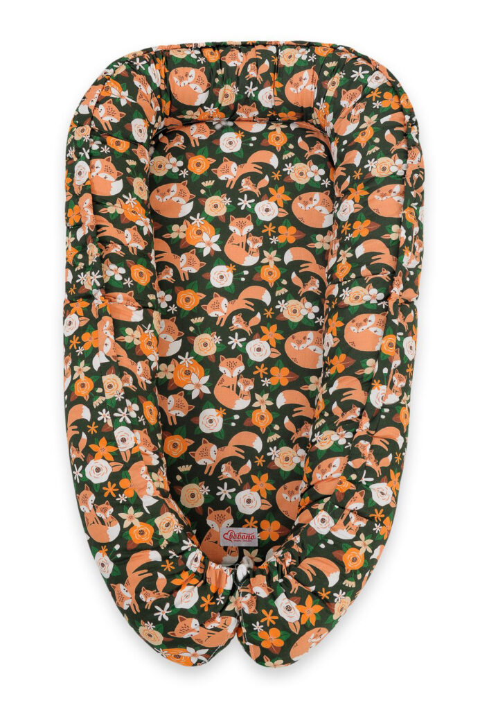Baby nest double-sided Premium Cocoon for infants BOBONO- fox family on the green