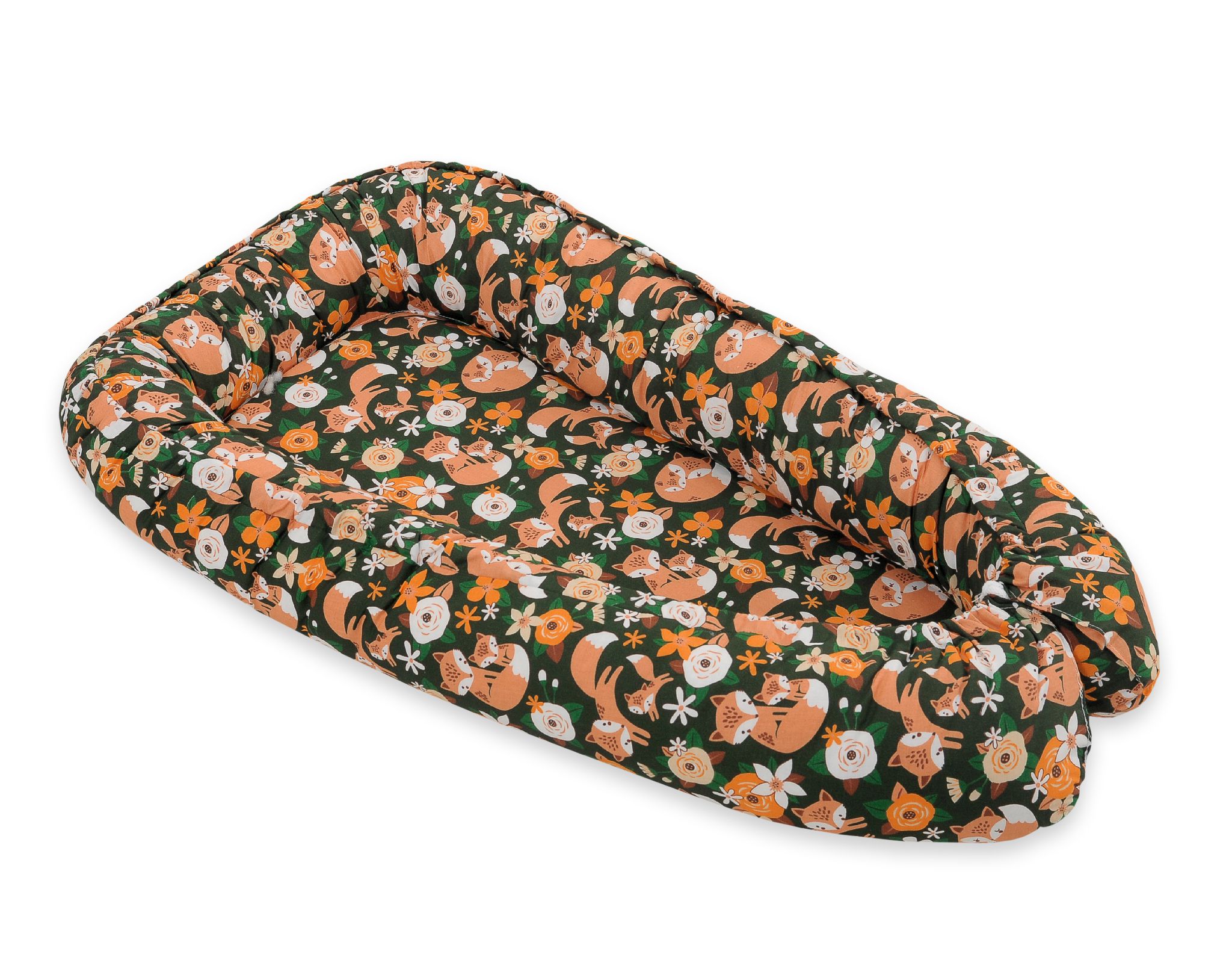 Baby nest double-sided Premium Cocoon for infants BOBONO- fox family on the green