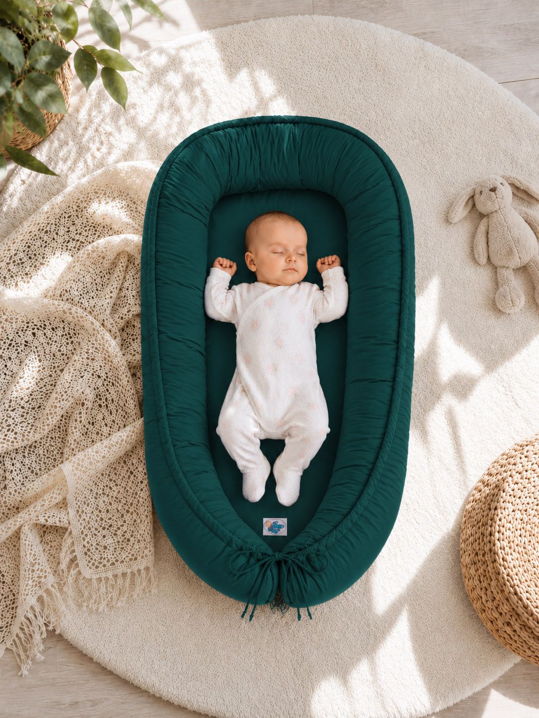 Baby nest double-sided Premium Cocoon for infants MY SWEET BABY- bottle green