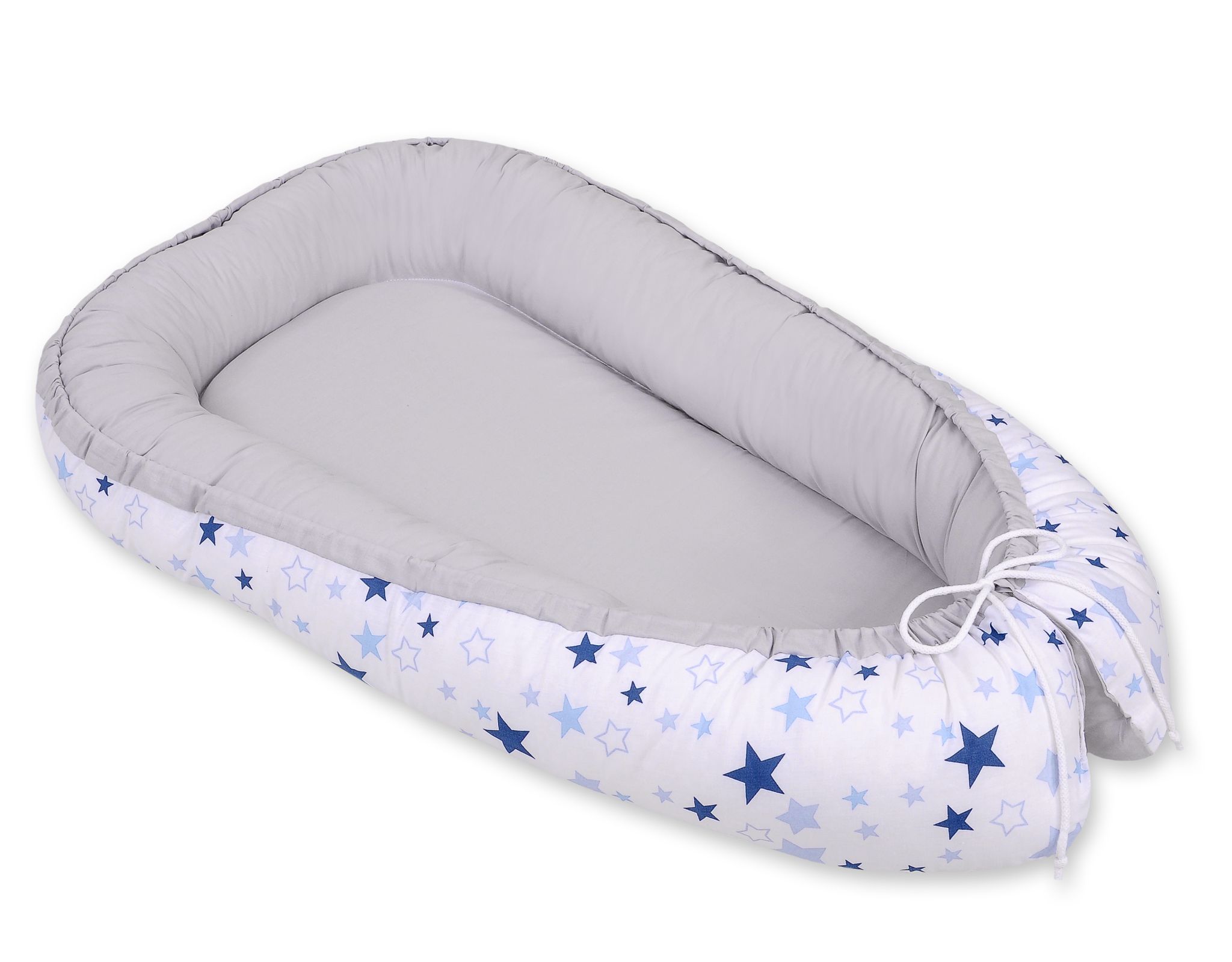 Baby nest double-sided Premium Cocoon for infants BOBONO- blue stars/gray