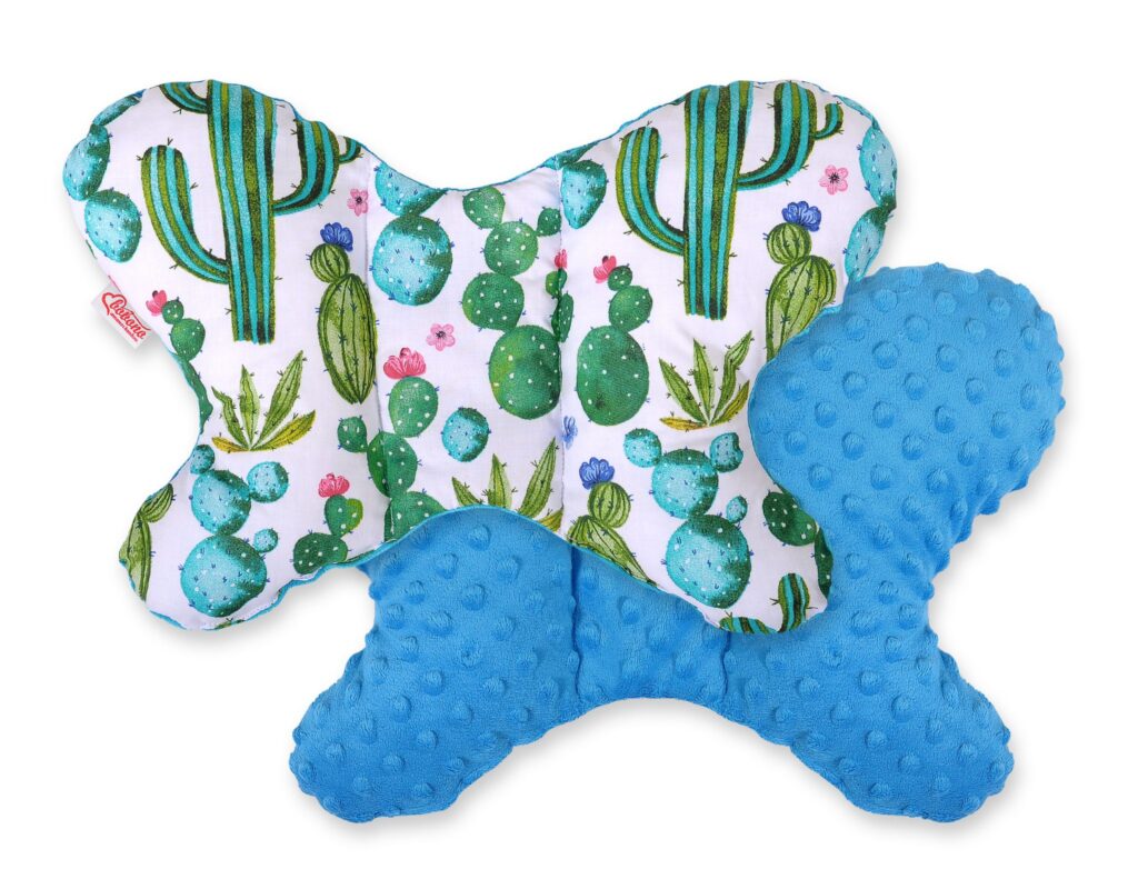 Double-sided anti shock cushion "BUTTERFLY" - cactus/turquoise